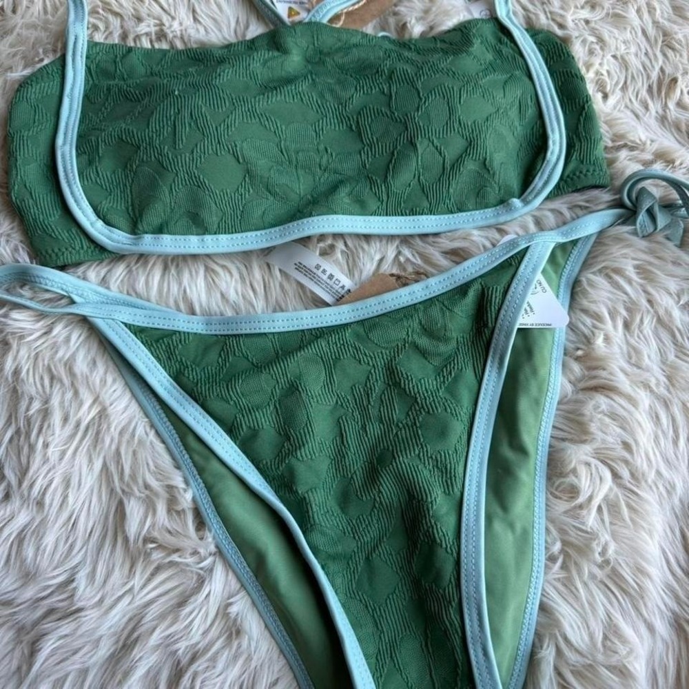 Berlook Floral Jacquard X Cross Bikini Dark Green Blue SMALL NWT - Picture 5 of 7